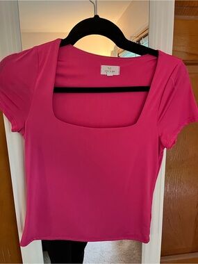 Square Neck Crop Top in Bright Pink by Live in Le